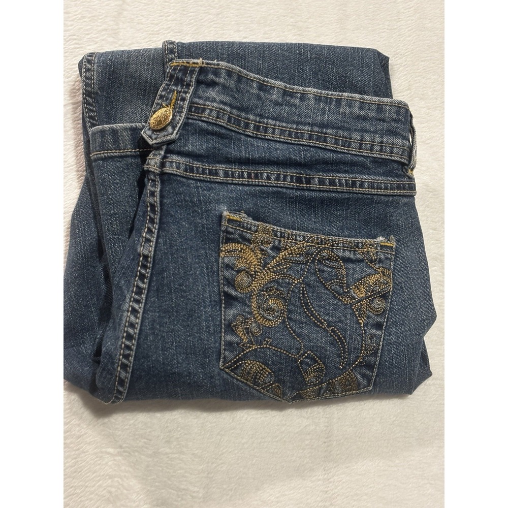 Vintage Southpole Jeans Women's Size‎ 13 Y2K Gold Embroidery Mid Rise Denim Blue